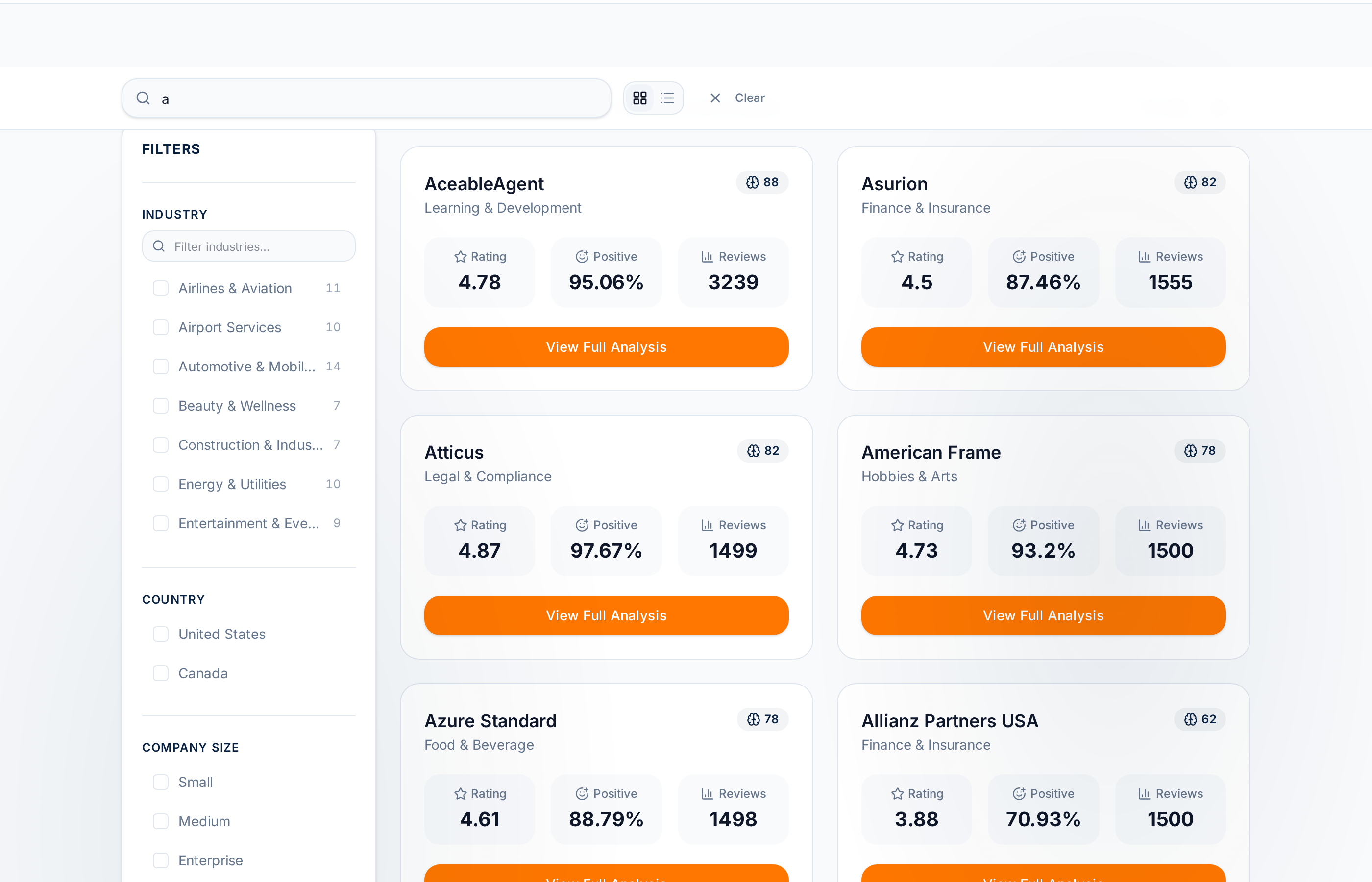 Search & filter companies